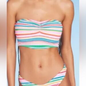 Set- Multicolor Striped lightly padded  Bikini top and low rise high leg bottom